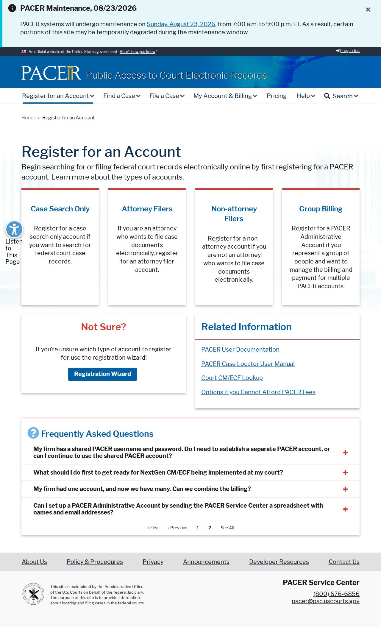 Colquitt County court docket federal PACER account registration