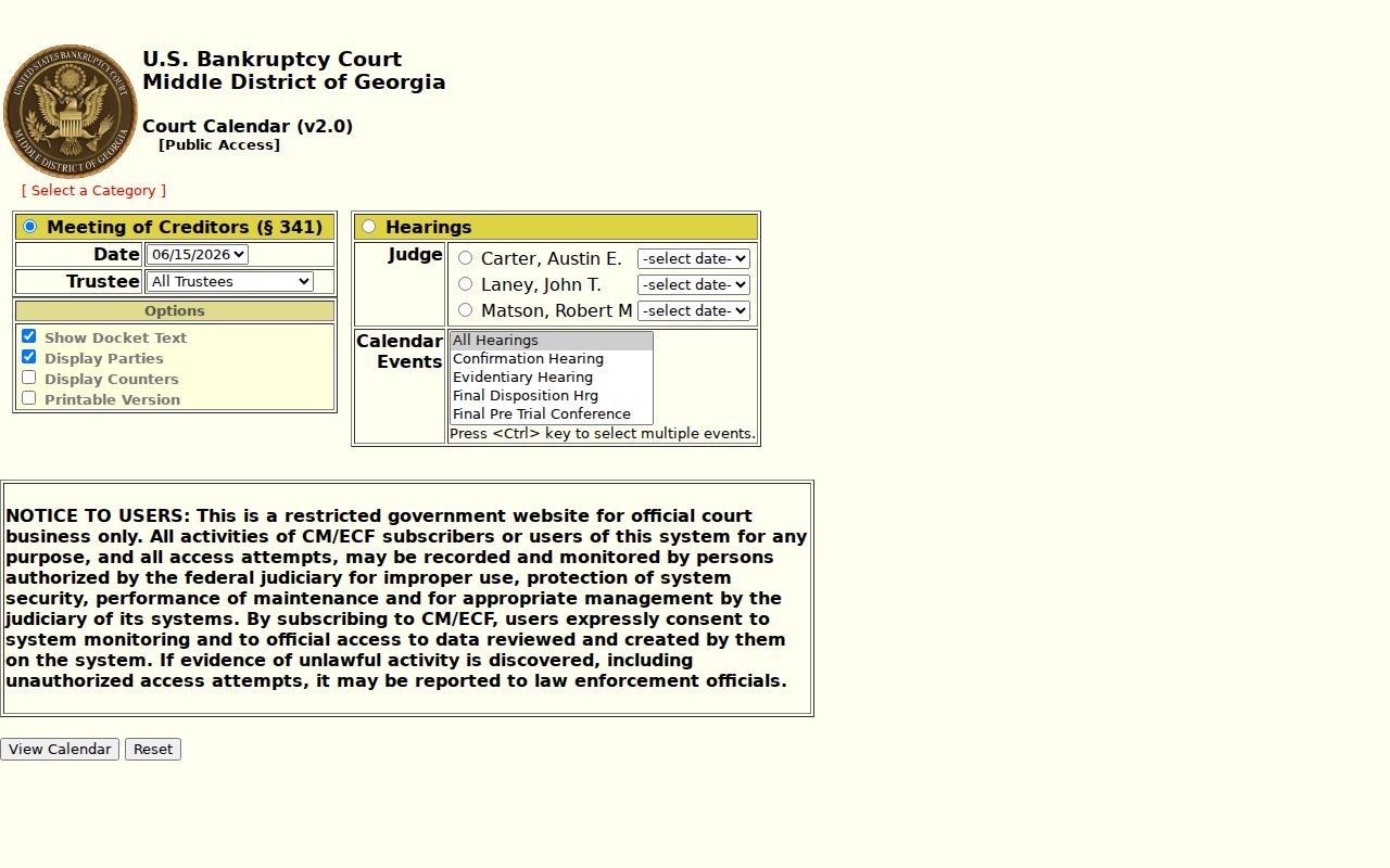 Colquitt County court calendar federal public calendar reference