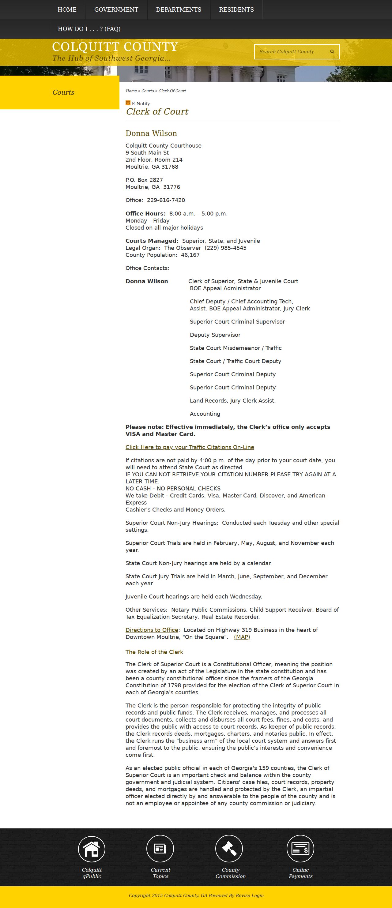 Colquitt County court docket records desk and clerk information