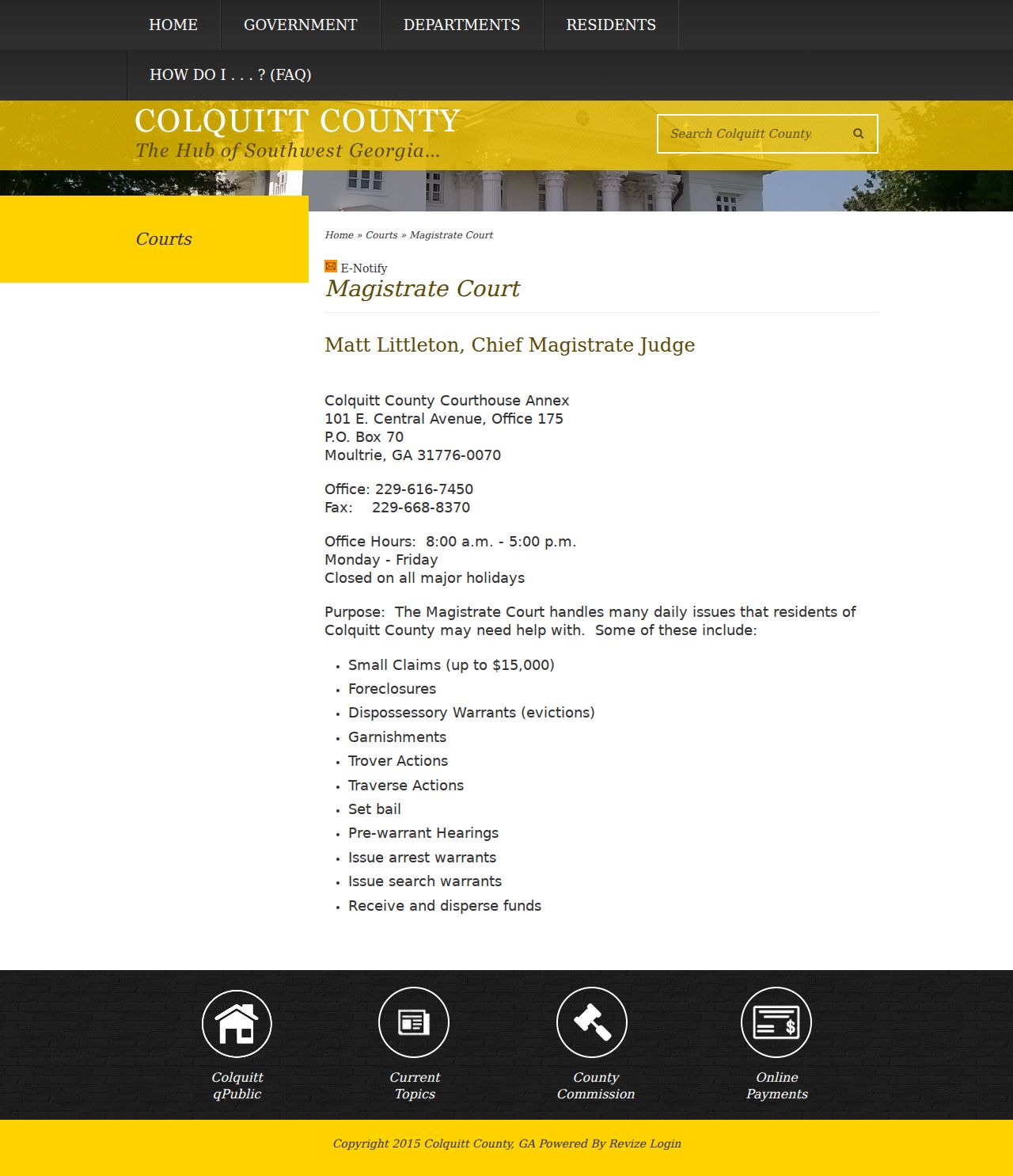 Colquitt County traffic court records Magistrate Court office
